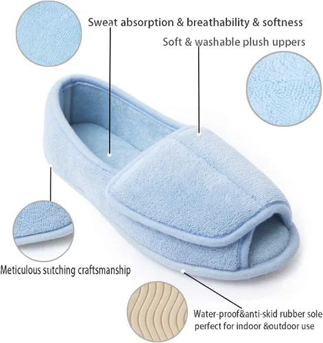 Vista 4 de Git-up -Pantuflas para mujer con diabetesartritisedema, cierre ajustable, espuma viscoelástica, punta abierta, extra ancha