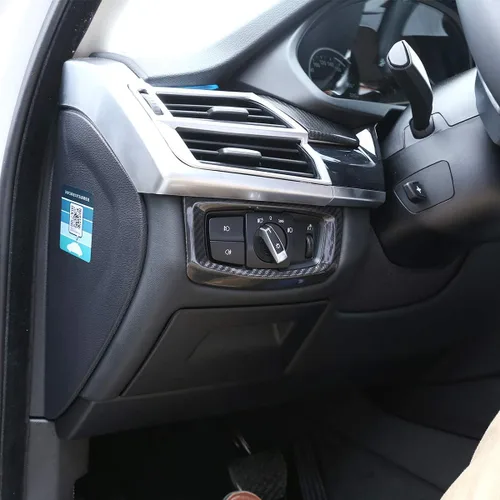 Vista 4 de Fibra de carbono real para BMW X5 f15 2014-2018 interruptor de faros de coche decoración marco accesorios