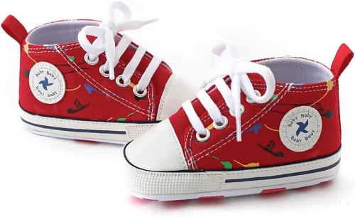 Vista 2 de Zapatos unisex para bebés, niñas y niños, suela suave, lona para recién nacidos, primeros pasos, zapatillas altas antideslizantes