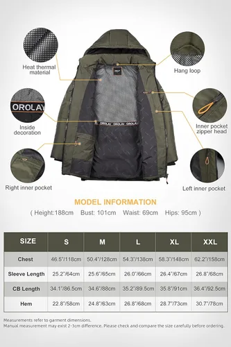 Vista 6 de Orolay Chaqueta gruesa de invierno con capucha para hombre con 6 bolsillos