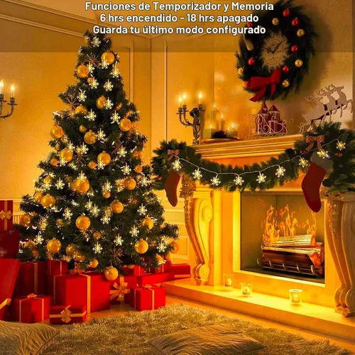 Vista 5 de BrizLabs Luces de copo de nieve, 40 luces LED de Navidad de 16.08 pies con control remoto, cadena de luces parpadeantes de copo de nieve funciona