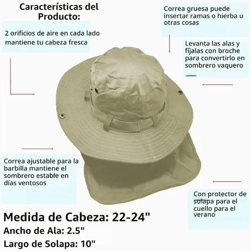 Vista 6 de Glory Max Sombrero de cubo Boonie con cubierta de solapa para el cuello Sun Safari ala ancha Pesca Jardín Senderismo Cap