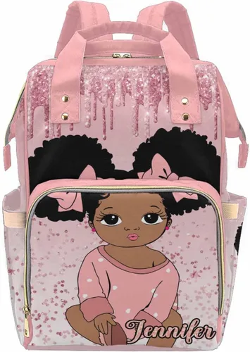 Vista 13 de Bolsa de pañales personalizada con purpurina brillante, color rosa, oro rosa, rubor, con nombre, bolsas de pañales de viaje, mochila casual