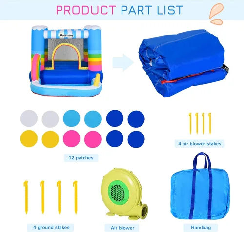 Vista 5 de Outsunny - Casa de rebote inflable para niños, castillo de salto, piscina de agua 2 en 1 con soplador de aire para edades de 3 a 12 años, diseño