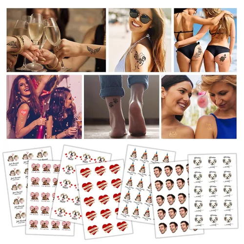 Vista 6 de Tatuajes temporales personalizados para la cara, tatuajes faciales personalizados con nombre de foto, logotipo, texto, calcomanía de tatuaje falsa