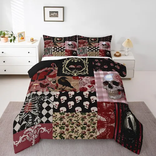 Vista 32 de Castle Fairy Juego de edredón con diseño de gato lindo para niños, tamaño twin, juego de ropa de cama con hojas de flores, luna, noche y cielo