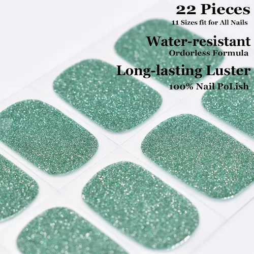 Vista 2 de Tiras de esmalte de uñas de gel con purpurina verde sin luz de uñas, calcomanías de lámpara de uñas, 20 tiras de manicura extra largas