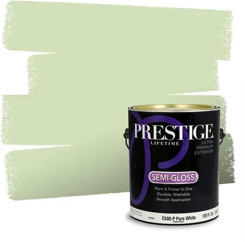 Vista 121 de Prestige Paints - Pintura exterior e imprimación en uno, 1 galón, plano, compatibilidad comparable con el color menta «Whipped Mint» de Behr