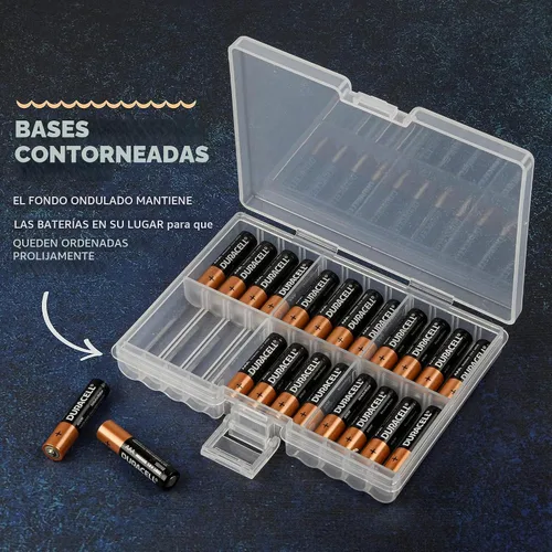 Vista 2 de GlossyEnd Juego de 4 cajas de almacenamiento de baterías AA y dos AAA, soporte para almacenamiento de batería con probador, transparente. Cada