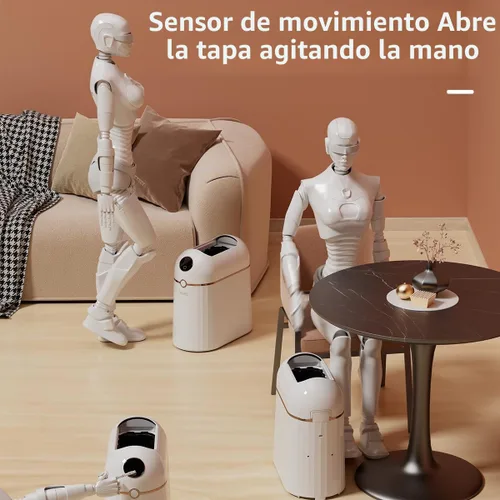 Vista 3 de Basurero automático sin contacto para baño, autosellado y autocambiante, cubo de basura inteligente con sensor de movimiento con tapa, 2.7 galones