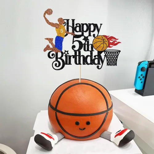Vista 2 de Decoración de pastel de baloncesto con temática de deportes de baloncesto, decoración de pastel de cumpleaños, suministros de decoración de fiesta