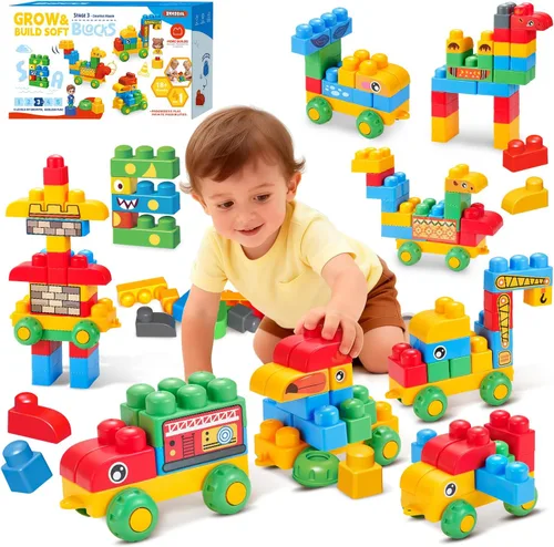 Vista 12 de Bloques de construcción suaves para niños pequeños, 107 bloques de 107 piezas