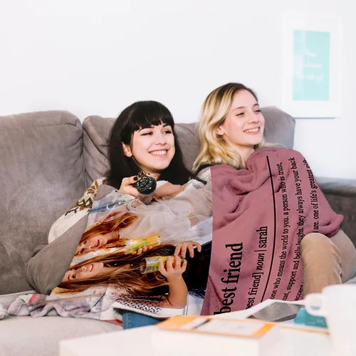 Vista 4 de Regalos de cumpleaños para mejores amigas, regalos de manta personalizada con foto y nombre, regalos de cumpleaños personalizados para mejores