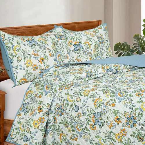 Vista 3 de ROYALE LINENS Juego de edredón de 2 piezas de tamaño individual – Suave y ligero 100% microfibra acolchada – Colcha estampada – Edredón acolchado