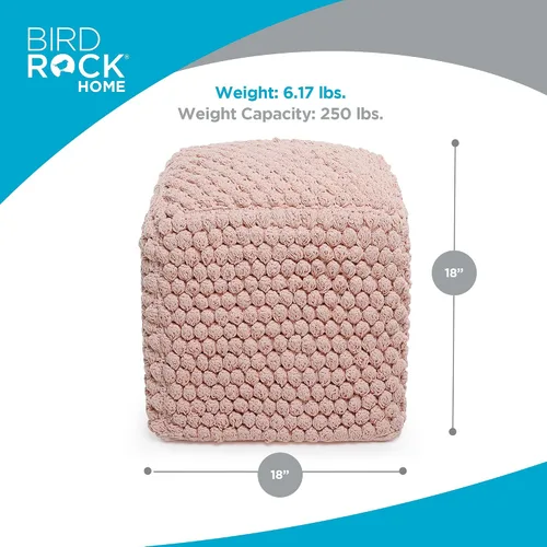 Vista 2 de BIRDROCK HOME - Taburete de puf redondo con diseño otomano – Puf de punto – Cuerda trenzada de algodón – Ideal para la sala de estar, dormitorio