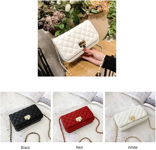 Vista 7 de Bolso de hombro de cuero para mujer bolso de mano acolchado de diseñador con correa de cadena Blanco