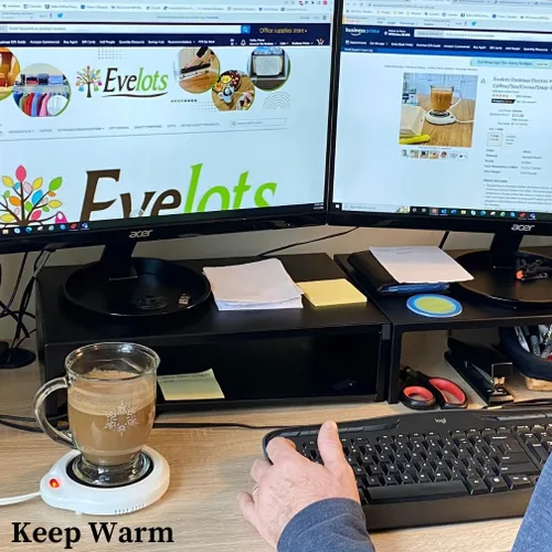 Vista 3 de Evelots Calentador eléctrico de tazas de escritorio, placa de calentamiento de velas, calentador de taza de café, también ideal para té caliente