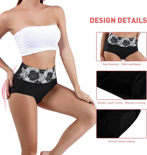 Vista 4 de Honzadar Ropa interior de cintura alta para mujer bragas posparto cobertura completa tamaño regular y grande