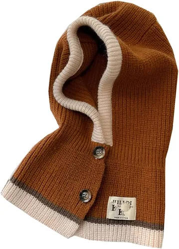 Vista 7 de Sombreros de invierno para mujer, bufanda cálida con capucha, cubierta de cabeza de punto, gorro con botones, calentador de cuello
