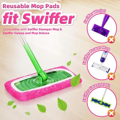 Vista 2 de Almohadillas reutilizables de microfibra para trapeador Swiffer, cubierta de repuesto de almohadillas húmedas Rosa