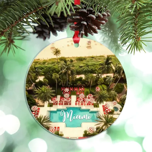 Vista 36 de Florida USA - Adornos de Navidad acrílicos de Miami, paisaje urbano, decoraciones de Navidad para árbol de viaje, recuerdo, adornos de Navidad