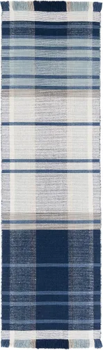 Vista 3 de SAFAVIEH Striped Kilim Collection STK707M - Alfombra de lana de tejido plano de 2 pies 3 pulgadas x 8 pies, color azul/beige