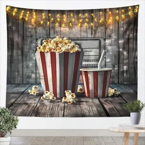 Vista 11 de Homewish Theater Cinema Poster Tapestry,Retro Movie Wall Hanging Art Popcorn Wall Blankets Movie Night Poster Tapestries for Kids Teens Girls Boys