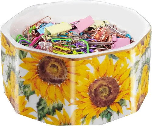 Vista 10 de Portaclips de Cerámica con Línea Dorada Dispensador Organizador de Clips para Escritorio Lindo Patrón de Mármol Terrazo Portaclips de Oficina