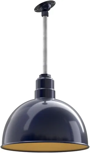 Vista 21 de Steel Lighting Co. Colgante de cuenco rosa Lámpara montada en el techo Cúpula de 15 pulgadas vástago de 12 pulgadas Estilo granero de acero
