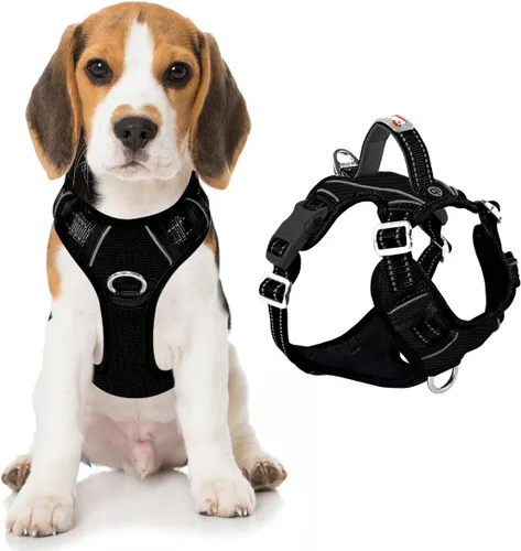 Vista 75 de BARKBAY Arnés Oxford sin tirones para perro con bolsillo para etiqueta de identificación, resistente, reflectante, fácil control para perros grandes