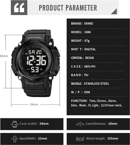 Vista 6 de Fanmis Reloj digital digital multifunción para hombre, electrónico, impermeable, con alarma, reloj deportivo de cuarzo, Azul Patchwork