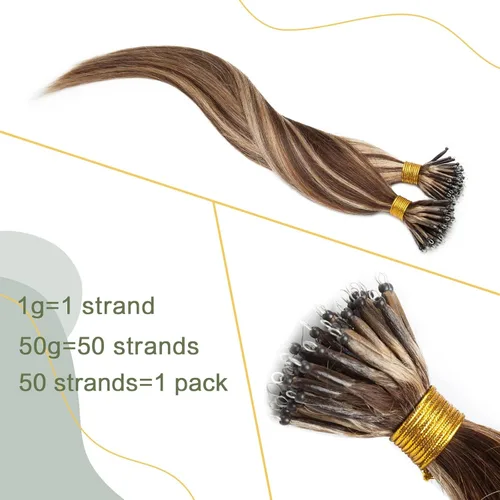 Vista 134 de SEGO Extensiones de cabello humano con micro cuentas, extensiones de cabello humano con micro bucle, lacio, natural, fusión fría, 1.76 oz/paquete