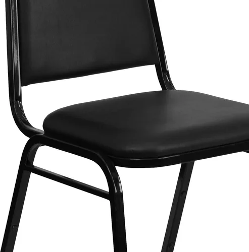 Vista 7 de EMMA + OLIVER Silla de banquete con respaldo trapezoidal, vinilo negro/marco negro 2.5" Seat