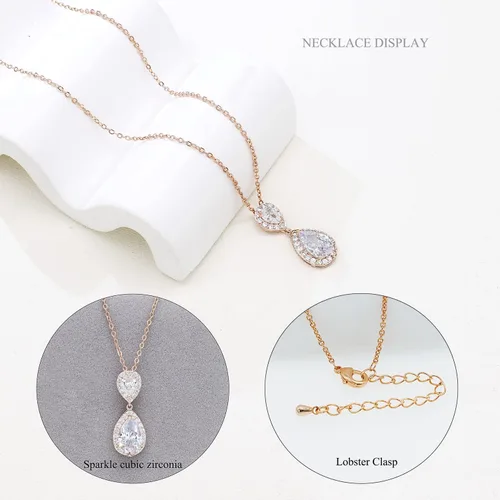 Vista 5 de UDYLGOON UDORA - Juego de aretes de gota de circonita cúbica con forma de lágrima y circonita cúbica para novia, regalos de boda para dama de honor