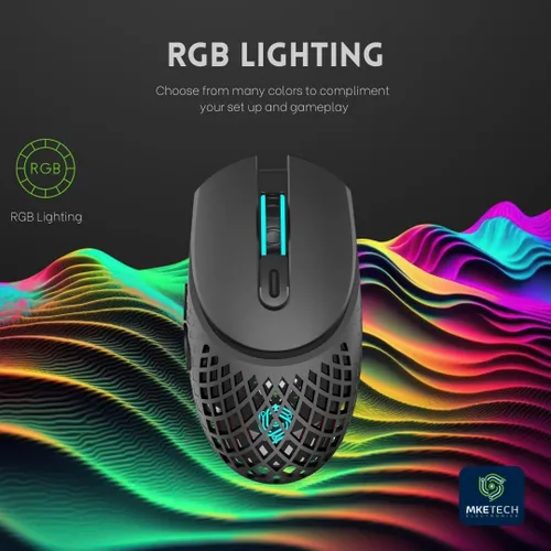 Vista 5 de Ratón de computadora con tres modos (Bluetooth/2.4G/cableado), mouse ligero con base de carga magnética, carcasa de panal, iluminación RGB