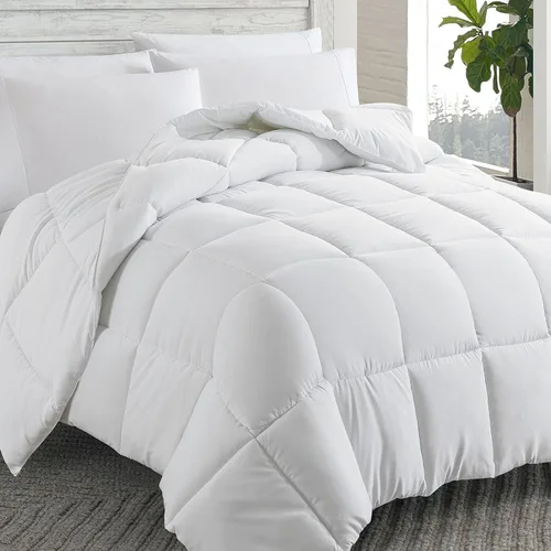 Vista 16 de Cosybay - Edredón con relleno alternativo y acolchado suave, para todas las estaciones, inserto de colcha con pestañas en las esquinas, 88x92 Verde