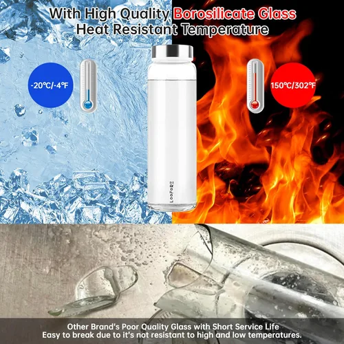 Vista 3 de Botellas de agua de vidrio de 32 onzas, botellas de vidrio de boca ancha de 1 litro/1000ml con tapas, botella de agua grande de vidrio