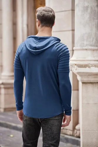 Vista 4 de COOFANDY Sudaderas con capucha atléticas para hombre, ligeras, plisadas, manga raglán