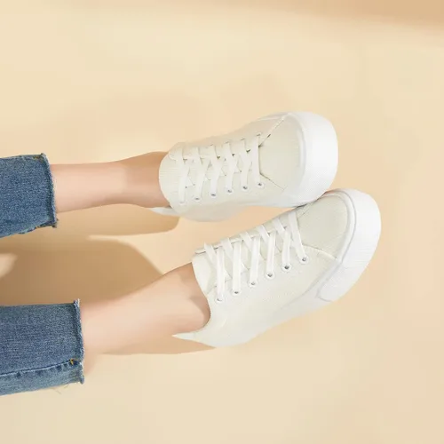 Vista 8 de THATXUAOV Zapatillas de deporte de plataforma para mujer, zapatos de tenis blancos casuales de moda
