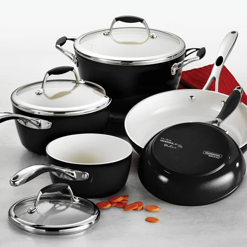 Vista 3 de Tramontina Ceramica Deluxe - Juego de utensilios de cocina de 8 piezas con tapas, ollas y sartenes antiadherentes de cerámica, juego de cocina, apto