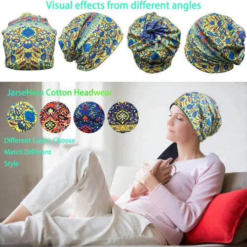 Vista 2 de JarseHera Gorros de algodón para quimioterapia para mujer, gorro para el cáncer, turbante