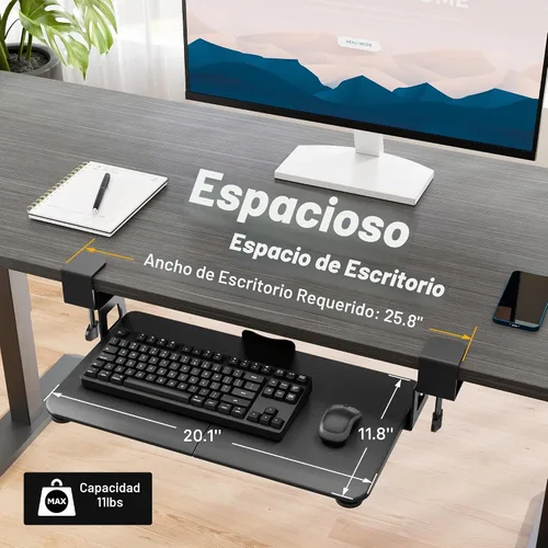 Vista 5 de BONTEC Bandeja para teclado debajo del escritorio, plataforma extraíble Negro