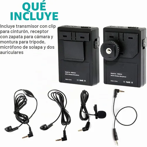 Vista 2 de Movo WMIC50 Sistema de micrófono inalámbrico Lavalier de 2.4 GHz con antena integrada de 164 pies