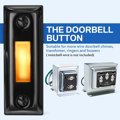 Vista 6 de Dreyoo Botón de timbre de puerta de metal, botón de timbre de puerta con cable de metal resistente con luz LED montada en la pared, botones