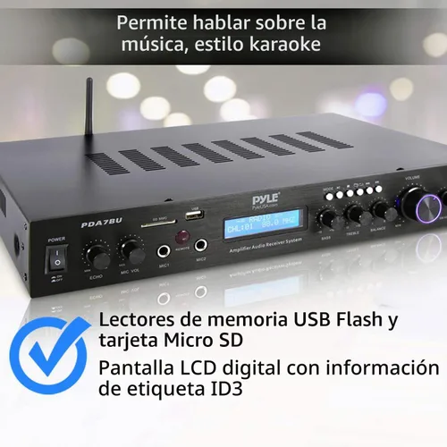Vista 4 de Pyle Amplificador de cine en casa Bluetooth - 200 vatios en 5 canales con salida de subwoofer, karaoke fácil, micrófono dual, transmisión