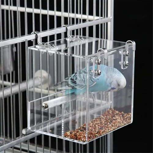 Vista 10 de Comedero automático para pájaros sin ensuciar, jaula para mascotas, contenedor de comida para semillas para periquito, canario, cacatúa, loro