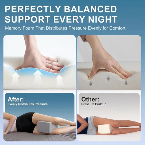 Vista 3 de UJPFEO Almohada de rodilla para personas que duermen de lado, almohada refrescante de espuma viscoelástica para dormir entre las rodillas, almohada