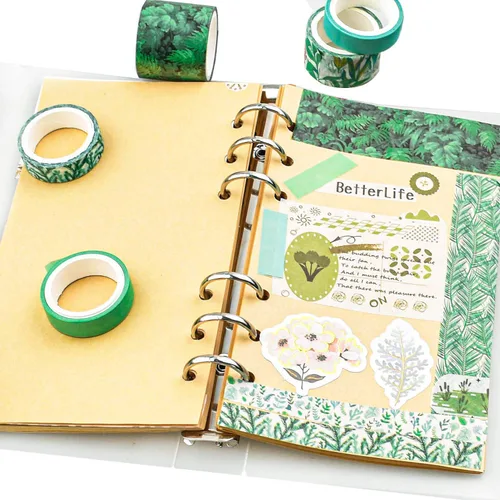 Vista 2 de Juego de 12 rollos de cinta Washi con varios patrones, suministros de manualidades para decoración de bricolaje y manualidades, estilo A