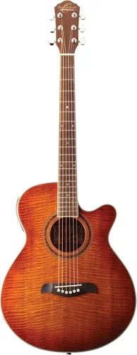 Vista 6 de Oscar Schmidt OG10CEFTB-A-U Guitarra Acústica-Eléctrica Cutaway Tamaño Concierto. Negro Trans Llama Transparente Negro