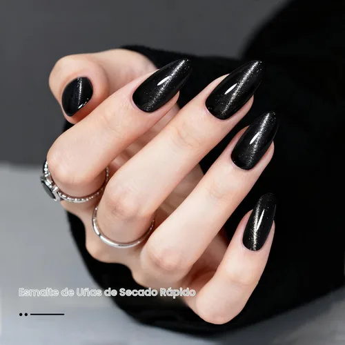 Vista 4 de OpenLive - Esmalte de uñas de ojo de gato negro, 16.5 ml de esmalte de uñas de purpurina reflectante de secado rápido con barra magnética